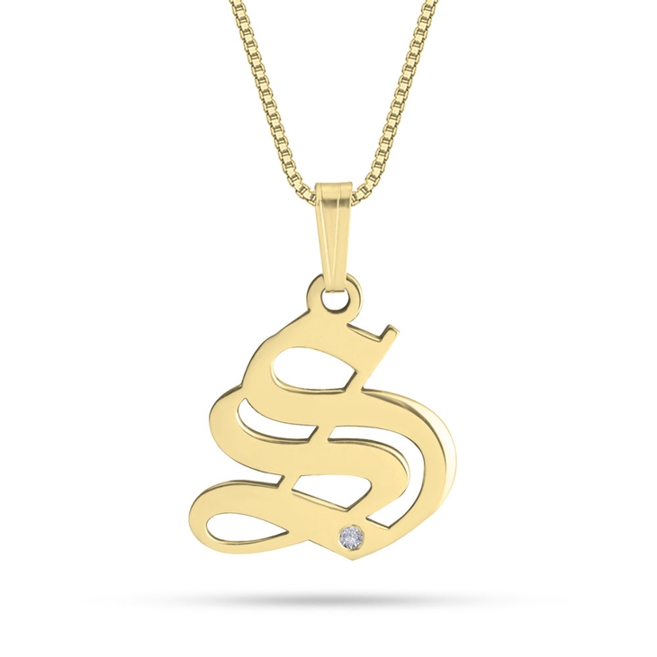 14K Gold Diamond Initial Necklace