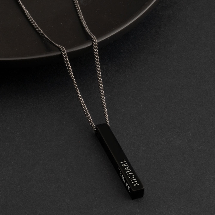Black 3D Bar Name Necklace For Men - Picture 2