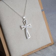 Cubic Zirconia Silver Cross Necklace - Thumbnail Model