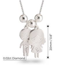 Mothers Diamond Necklace With Kids Pendants - Thumbnail Information