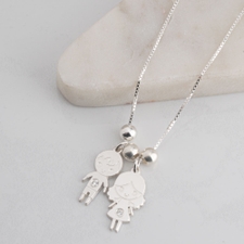 Mothers Diamond Necklace With Kids Pendants - Thumbnail Model