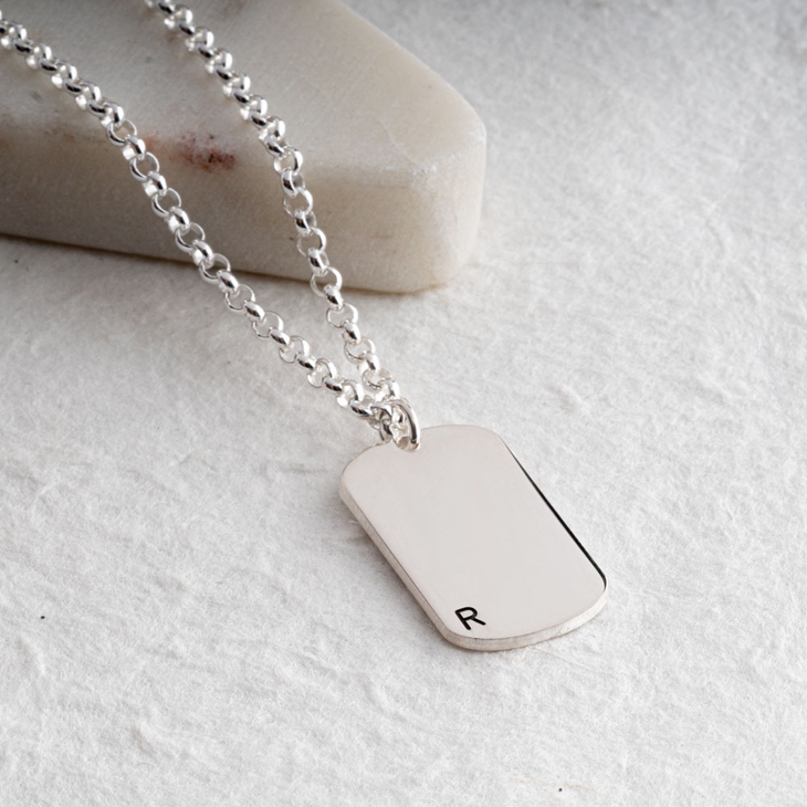 Men's Initial Dog Tag Necklace model