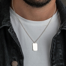 Men's Initial Dog Tag Necklace - Thumbnail Model