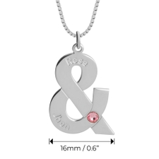 Ampersand Couples Necklace With Names and Birthstone - Thumbnail Information