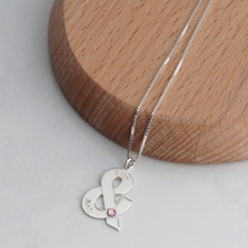 Ampersand Couples Necklace With Names and Birthstone - Thumbnail Model