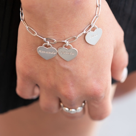 Custom Paperclip Bracelet with Heart Charms