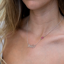 Custom Hebrew Name Necklace With Birthstone - Thumbnail Model