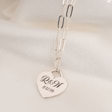 Engraved Heart Necklace with Paperclip Chain - Thumbnail Model