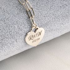 Engraved Heart Necklace with Paperclip Chain - Thumbnail Model
