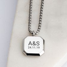 Engraved Mens Necklace Silver - Thumbnail 2