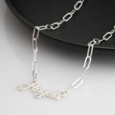 Cursive Name Necklace Paperclip Chain - Thumbnail Model