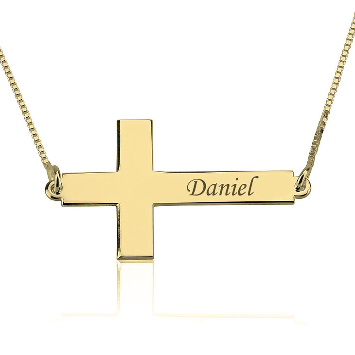 Sideways Personalized Cross Name Necklace