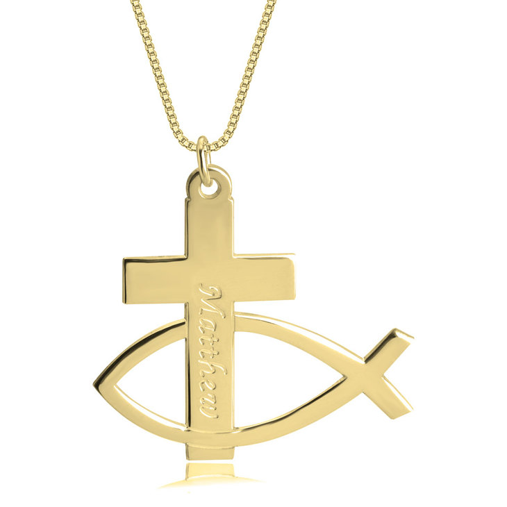 Personalized Cross Fish Necklace
