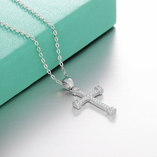 Cubic Zirconia Cross Pendant Necklace - Thumbnail 3
