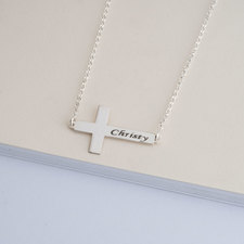Sideways Personalized Cross Name Necklace - Thumbnail Model