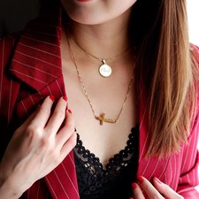 Sideways Personalized Cross Name Necklace - Thumbnail Model