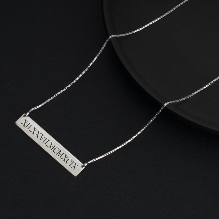 Roman Numeral Date Necklace model