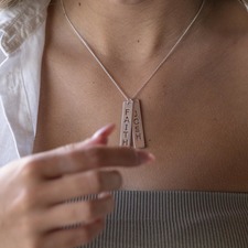 Vertical Double Name Bar Necklace - Thumbnail Model