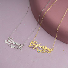 Birthstone Name Necklace with Underline Hearts - Thumbnail Model