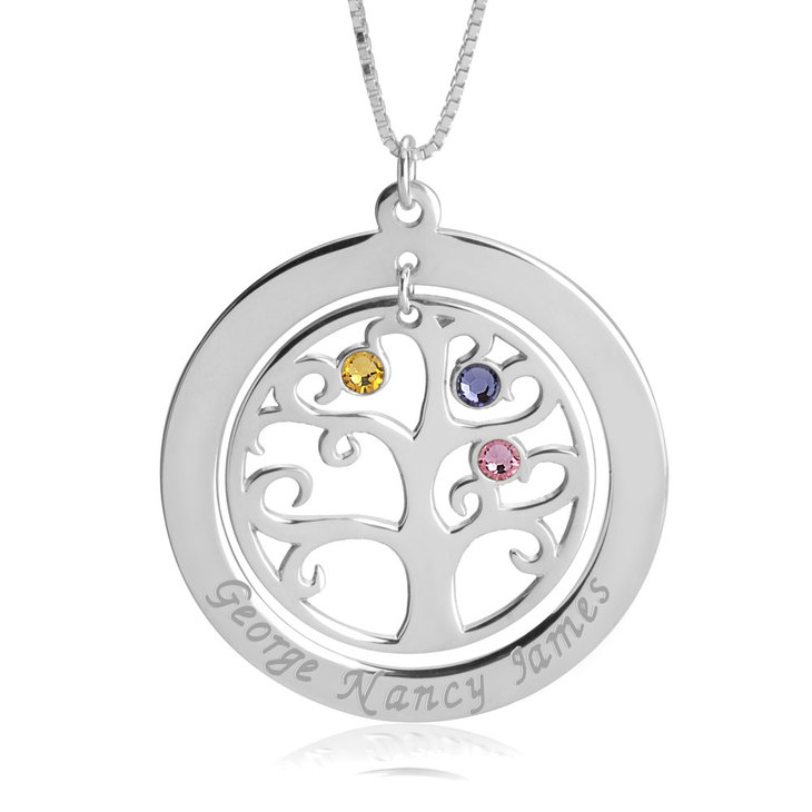 Family Tree Necklace with Birthstones - Picture 2