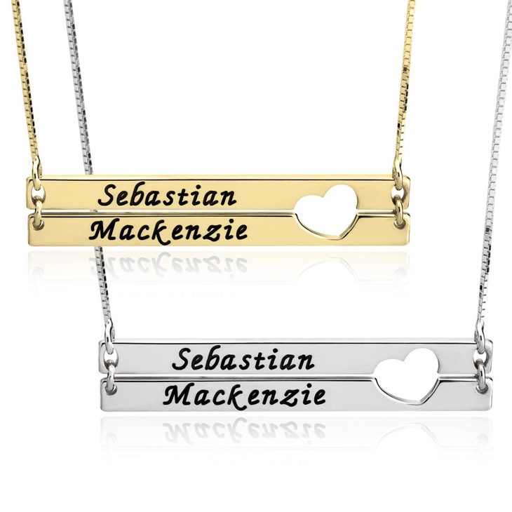 Double Bars with heart Name Necklace