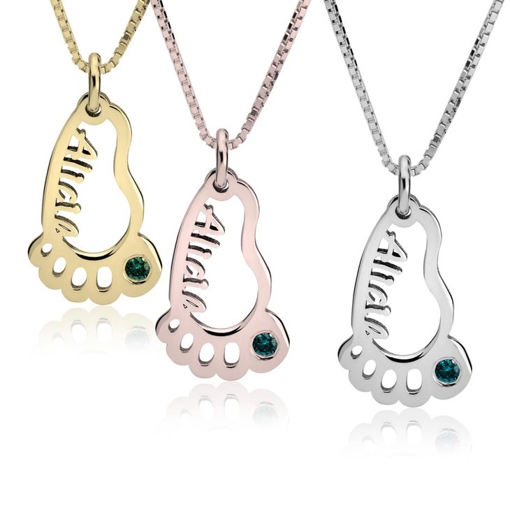 Baby Feet Necklace With Birthstone