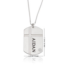 Mens Cross Dog Tag Necklace with Cubic Zirconia - Thumbnail Information