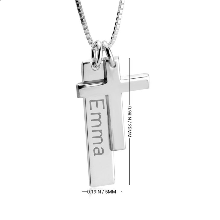 Engraved Bar Necklace with Cross information