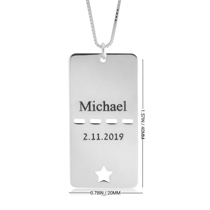 Dog Tag Name & Date Necklace information