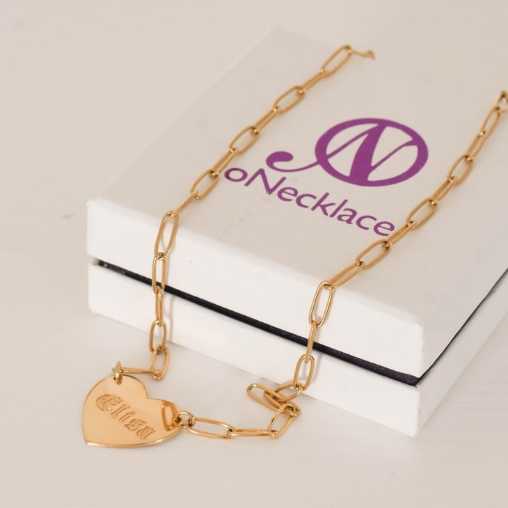 Paperclip Chain Necklace with Engraved Heart model