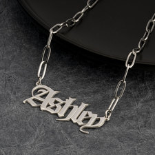 Paperclip Chain Old English Name Necklace - Thumbnail Model