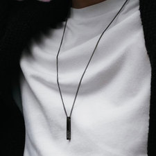 Black 3D Bar Name Necklace For Men - Thumbnail Model