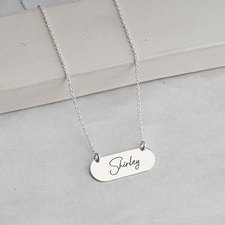 Bar Necklace With Name in Cursive - Thumbnail Model