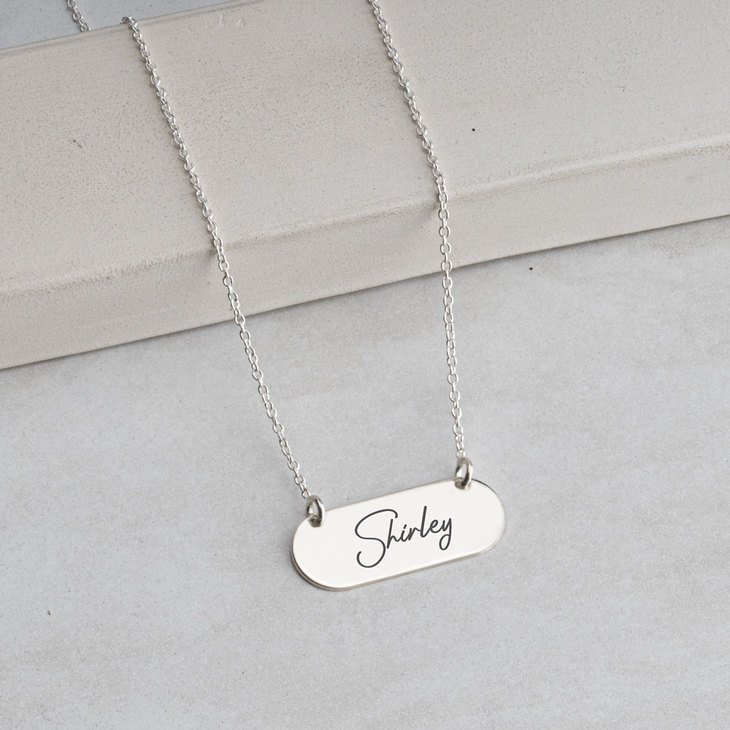 Bar Necklace With Name in Cursive model
