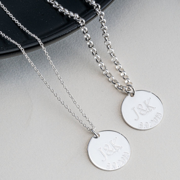 Couples Necklace Set With Initials & Anniversary Date model