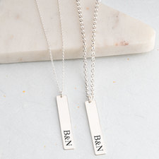 Couples Necklace Set With Vertical Initials - Thumbnail Model