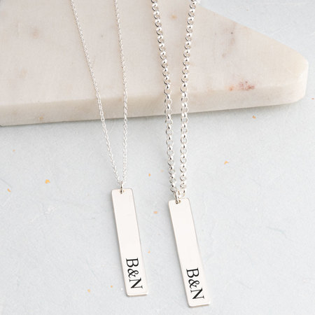 Couples Necklace Set With Vertical Initials 