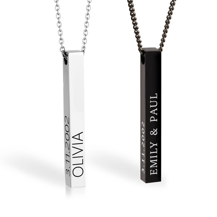 Matching Engraved 3D Bar Necklaces