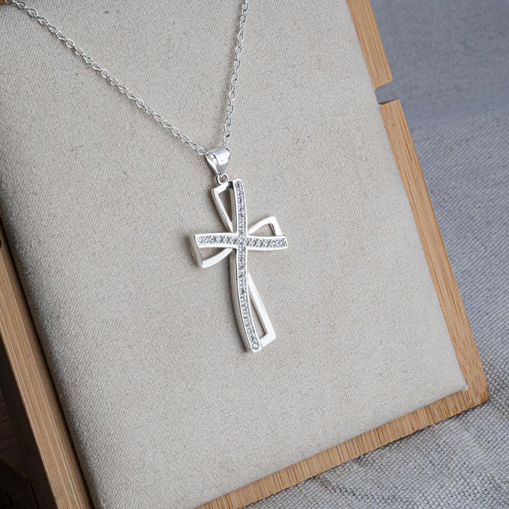 Cubic Zirconia Silver Cross Necklace model