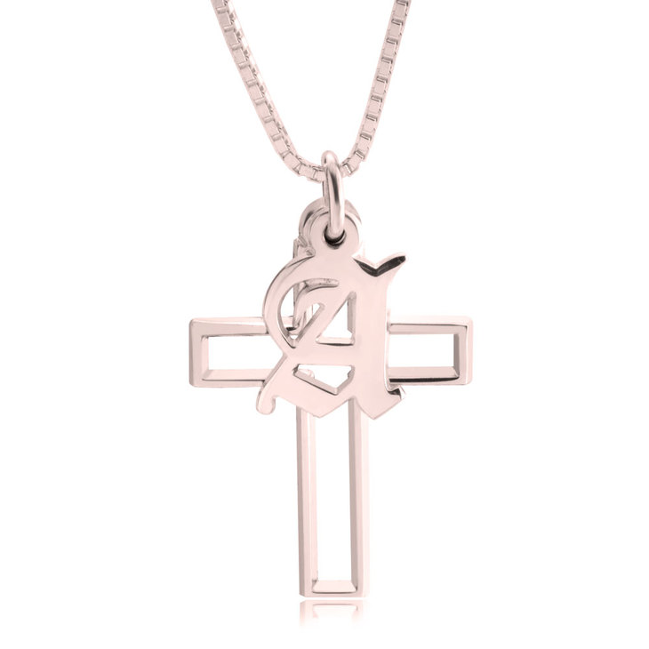 Cross Necklace with Initial