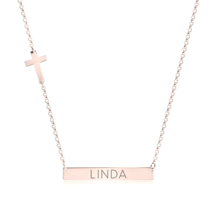 Bar Necklace with Cross Charm