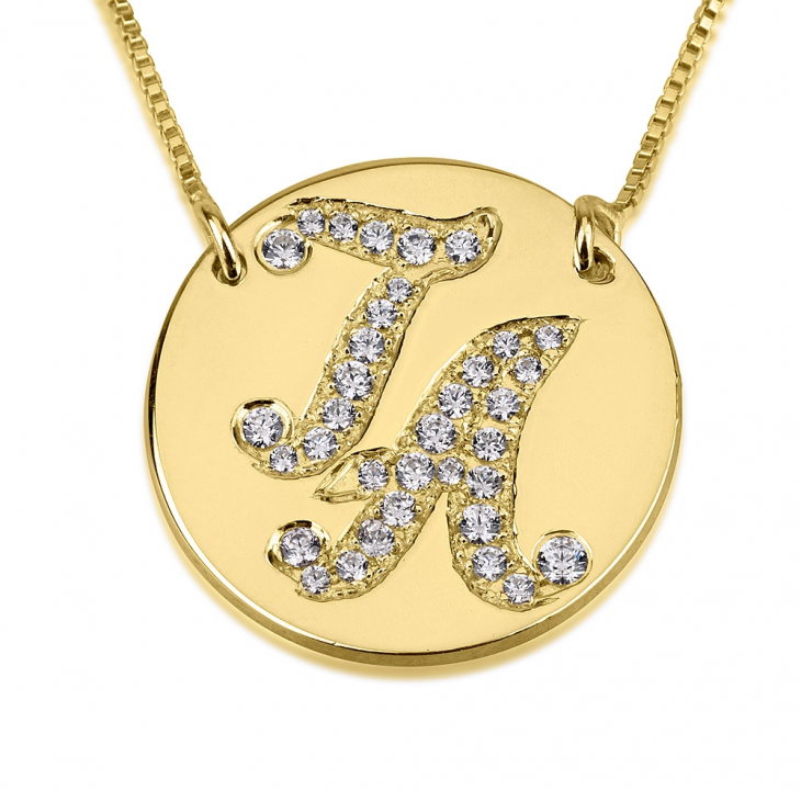 Initial Disc Necklace with Cubic Zirconia