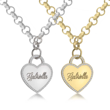 Engraved Heart Necklace with Cubic Zirconia