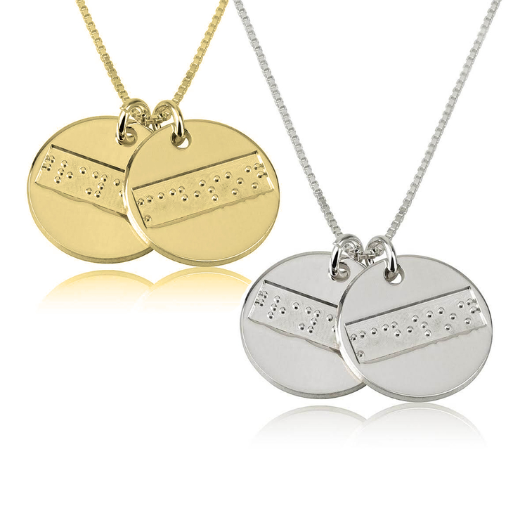 Two Discs Braille Letters Necklace