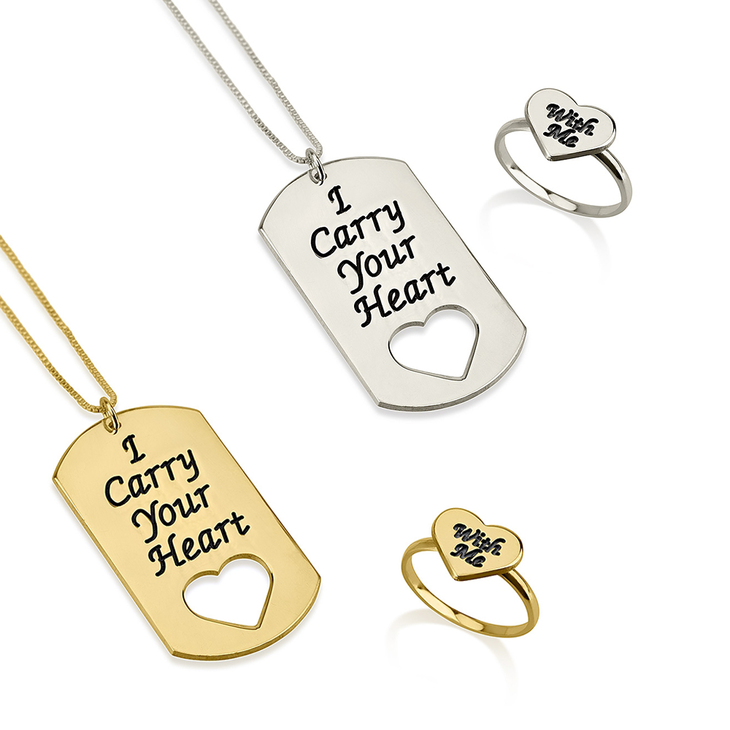 Carry Your Heart with Me Dog Tag and Ring Set