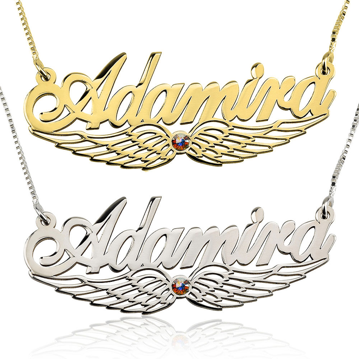 Angel Wing Birthstone Name Necklace 