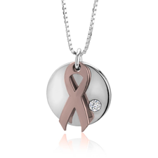 Breast Cancer Ribbon Necklace with Birthstone