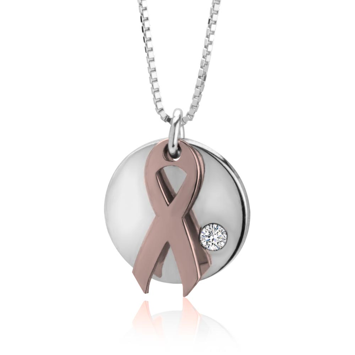 Breast Cancer Ribbon Necklace with Birthstone