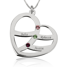 Name and Birthstone Heart Necklace for Mom - Thumbnail 2
