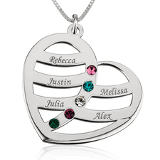 Name and Birthstone Heart Necklace for Mom - Thumbnail 4